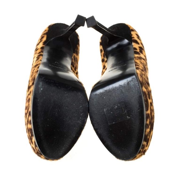 YSL Brown Leopard Print Calf Hair Tribtoo Platform Pumps Size 37 - Picture 4 of 6
